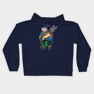 Scottish Mole Of Kintyre Marching With Bagpipes Kids Hoodie